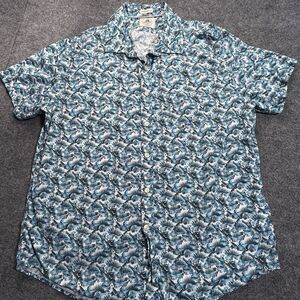 Rennington Estate Hawiaain Shirt 2XL Button Down Blue Floral Palm XXL Casual